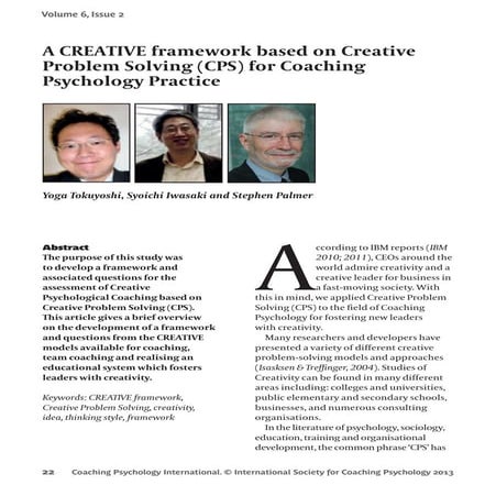 Creative framework based on creative problem solving (CPS) for coaching psych...