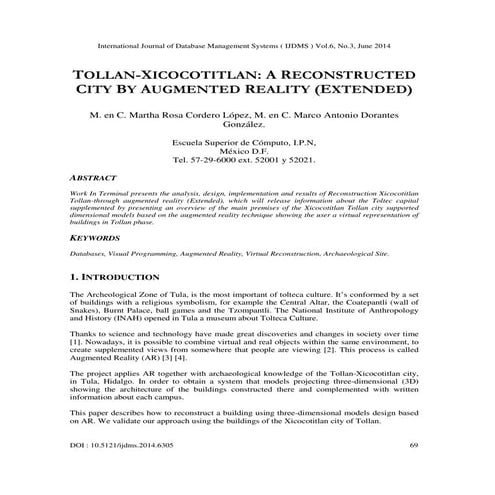 Tollan xicocotitlan  a reconstructed city by augmented reality ( extended )