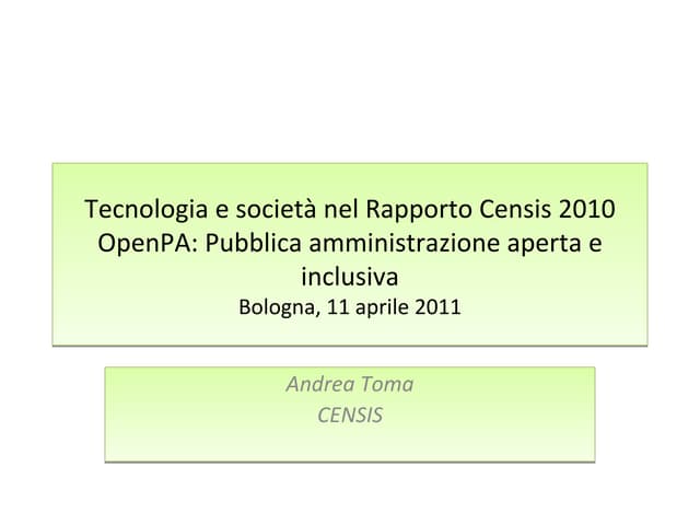 Tecnologia e società nel Rapporto sulla situazione sociale del Paese 2010
