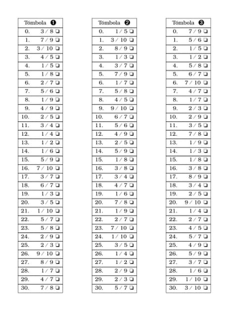 Tombola De Fracciones Bingo
