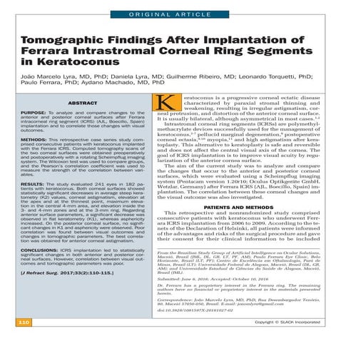 Análise da tomografia corneana pós Anel de Ferrara