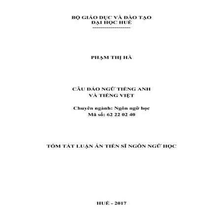 Luận án: Câu đảo ngữ tiếng Anh và tiếng Việt, HAY