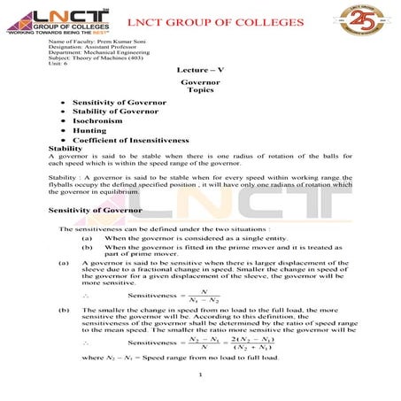 Sensitivity of governor