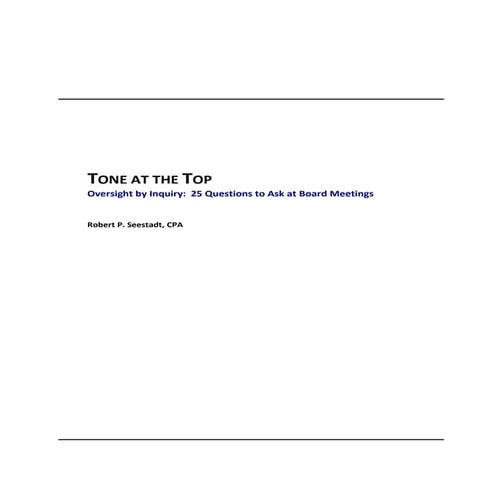 Tone at the Top - Questions to ask at Board Meetings