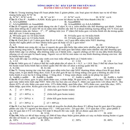 Tong hop cac bai tap di truyen luyen thi dai hoc