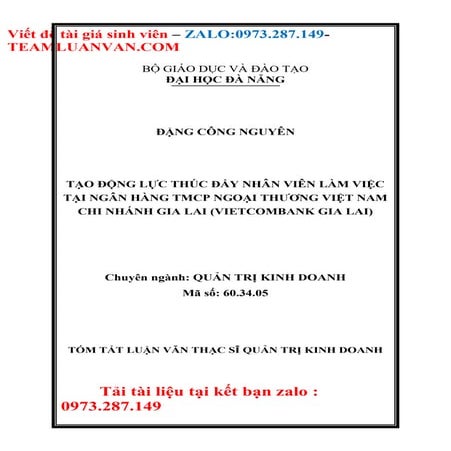 Tạo động lực thúc đẩy nhân viên làm việc tại ngân hàng TMCP Ngoại Thương Việt...