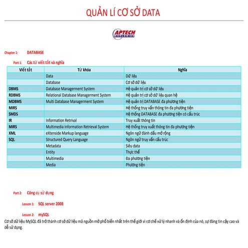 Tài liệu tổng quát về cơ sở dữ liệu