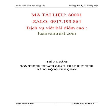  Tiểu luận: Tôn trọng khách quan, phát huy tính năng động chủ quan 