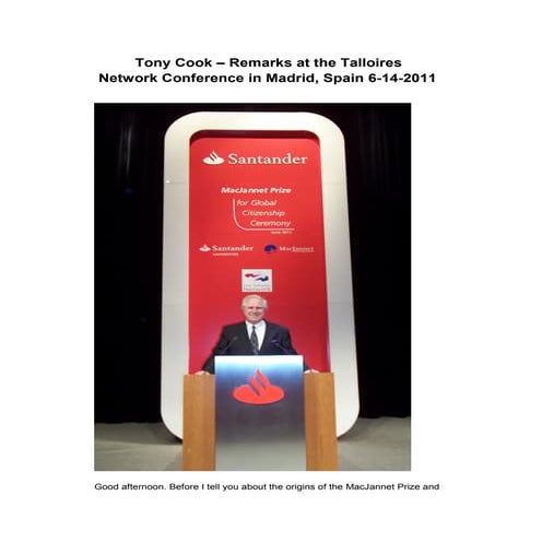 Tony Cook Remarks MacJannet Prize Ceremony 2011