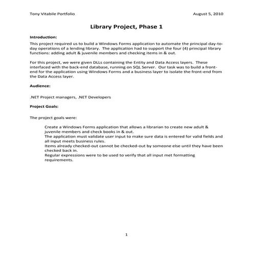 Tony Vitabile .Net Portfolio