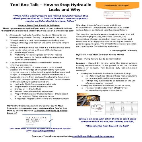 Tool Box Talk - How to Stop Hydraulic Leaks and Why
