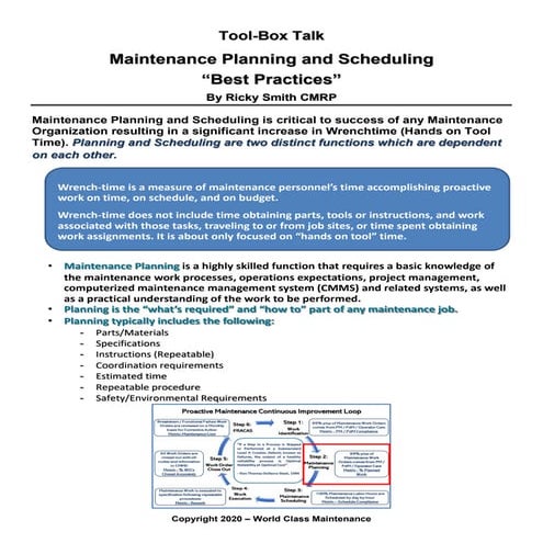 Tool Box Talk - Maintenance Planning and Scheduling