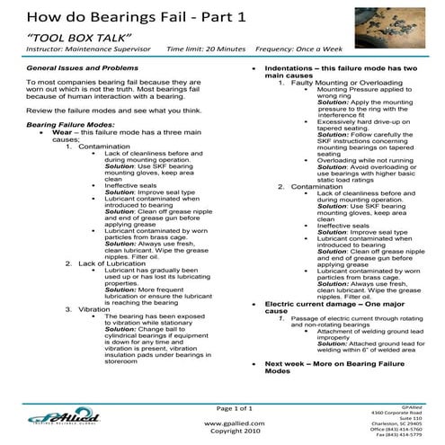 Toll Box Talk - How Bearings Fail