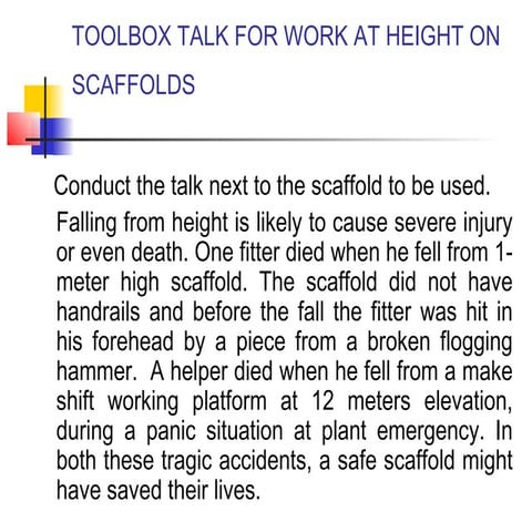 Tool box talk  work at height on scaffold presentation