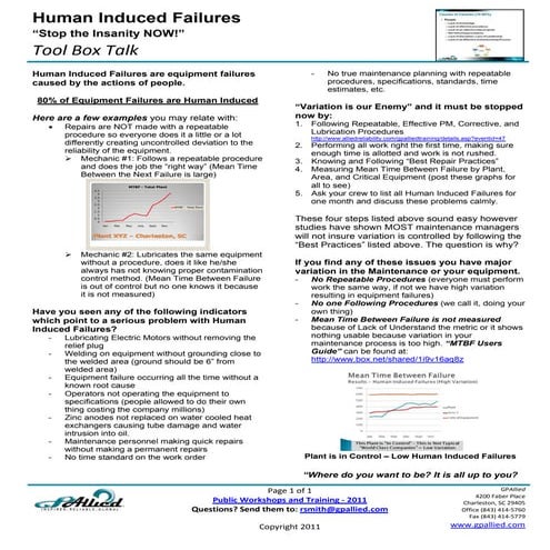 Tool Box Talk  - Human Induced Failures  2