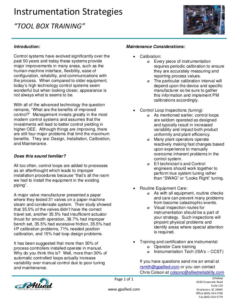 Tool Box Training Instrumentation Strategies