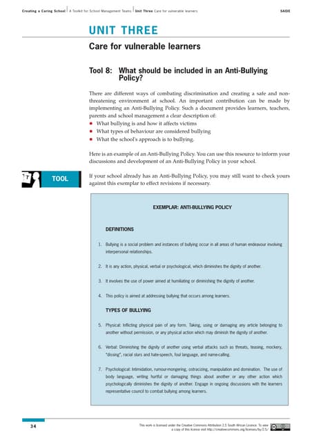 Toolkit: Unit 3 - Care for vulnerable learners