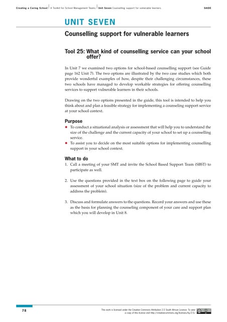Toolkit: Unit 7 - Counselling support for vulnerable learners.