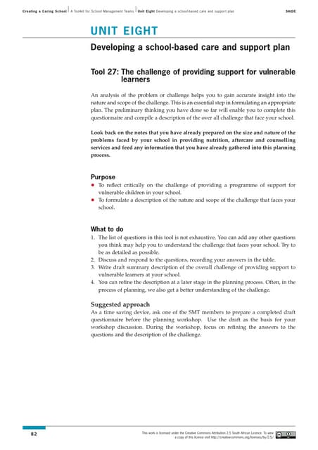 Toolkit: Unit 8 - Developing a school-based care and support plan.
