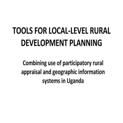 Tools For Local Level Rural Development Planning