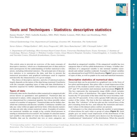 Tools and Techniques - Statistics: descriptive statistics 