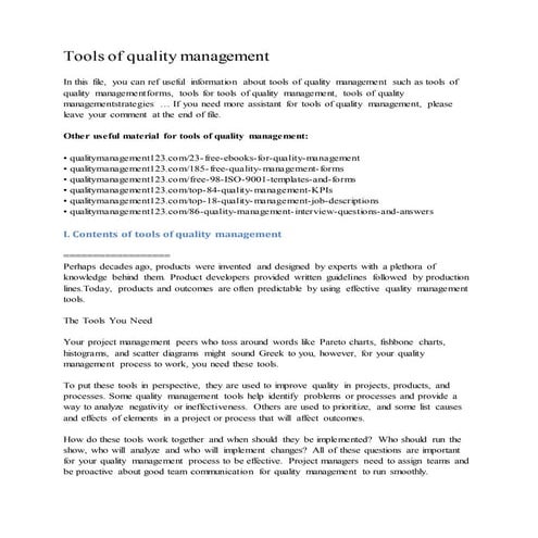 Tools of quality management
