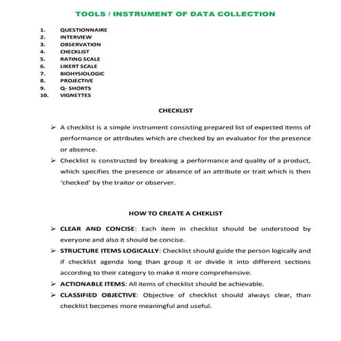 TOOLS / INSTRUMENT OF DATA COLLECTION