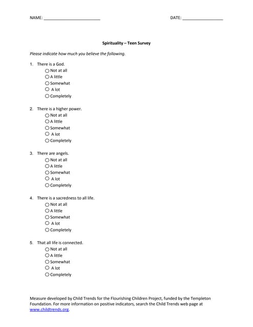Spirituality - Teen Survey