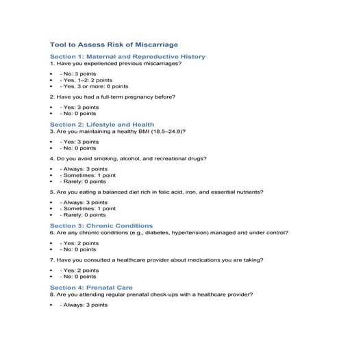 Tool to Assess Risk of Miscarriage | DOCX