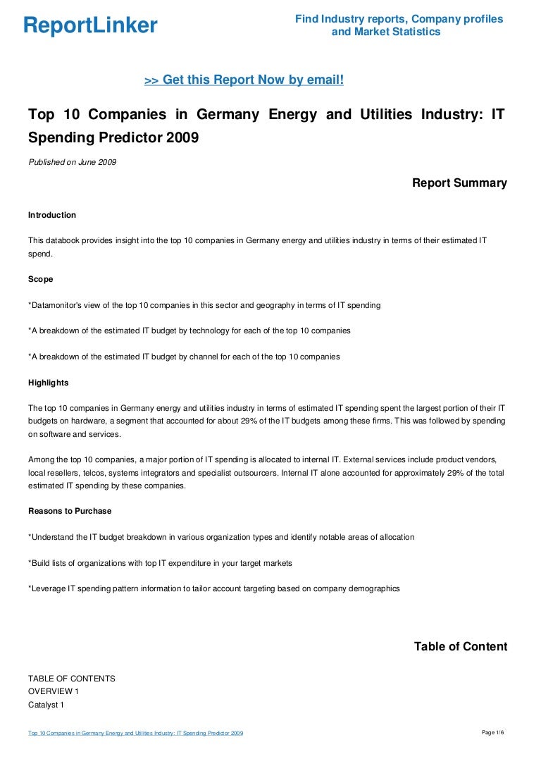 Top 10 Companies in Germany Energy and Utilities Industry IT Spendin…