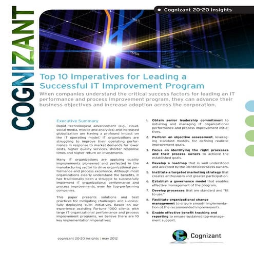 Top 10 Imperatives for Leading a Successful IT Improvement Program