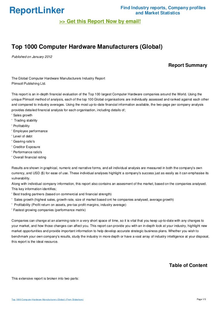 Top 1000 Computer Hardware Manufacturers (Global)