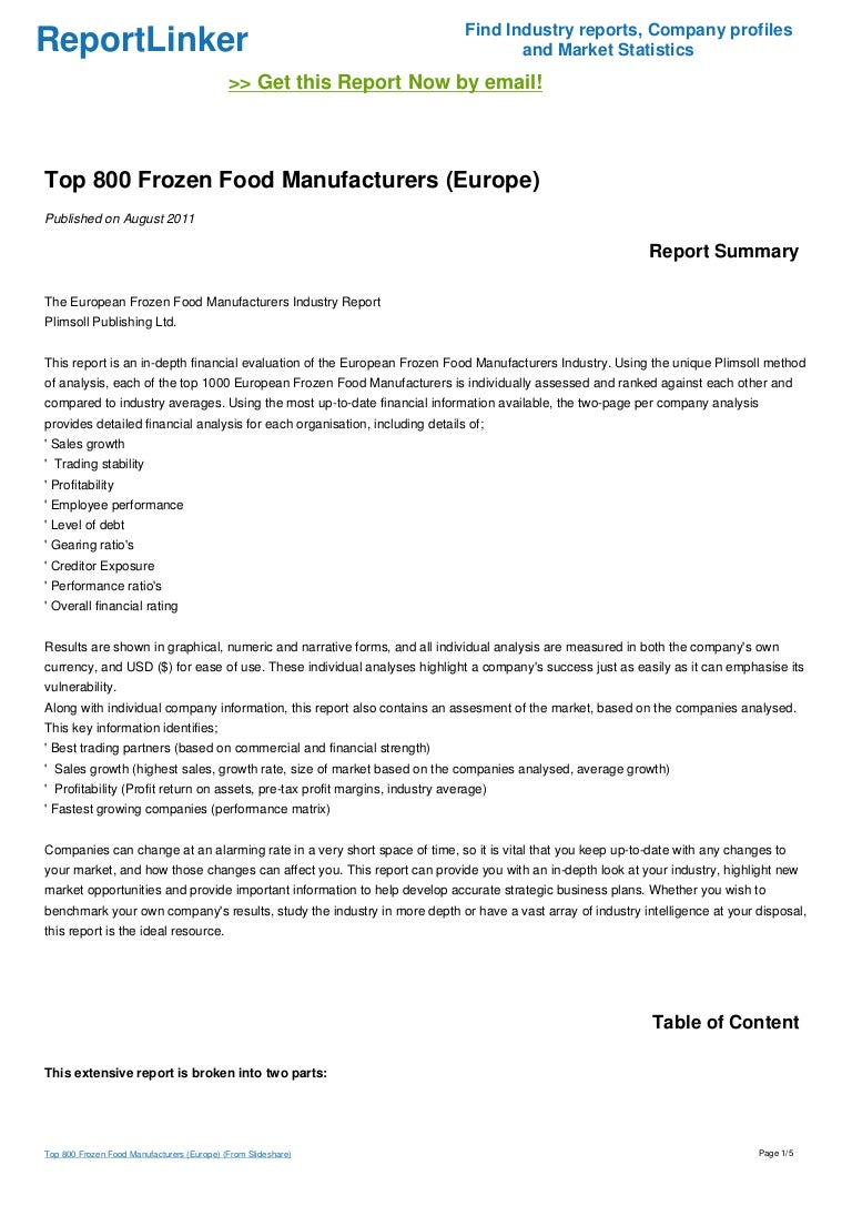 Top 800 Frozen Food Manufacturers (Europe)