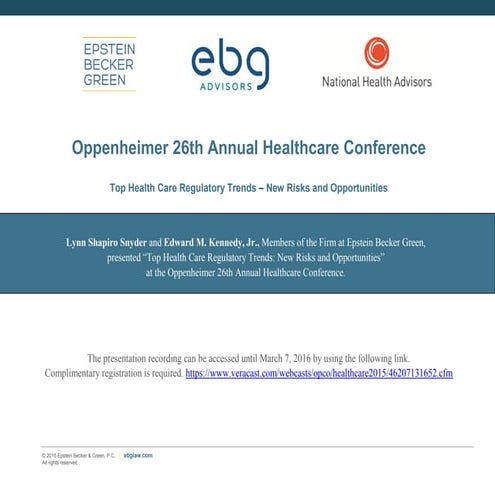 Top Health Care Regulatory Trends: New Risks and Opportunities