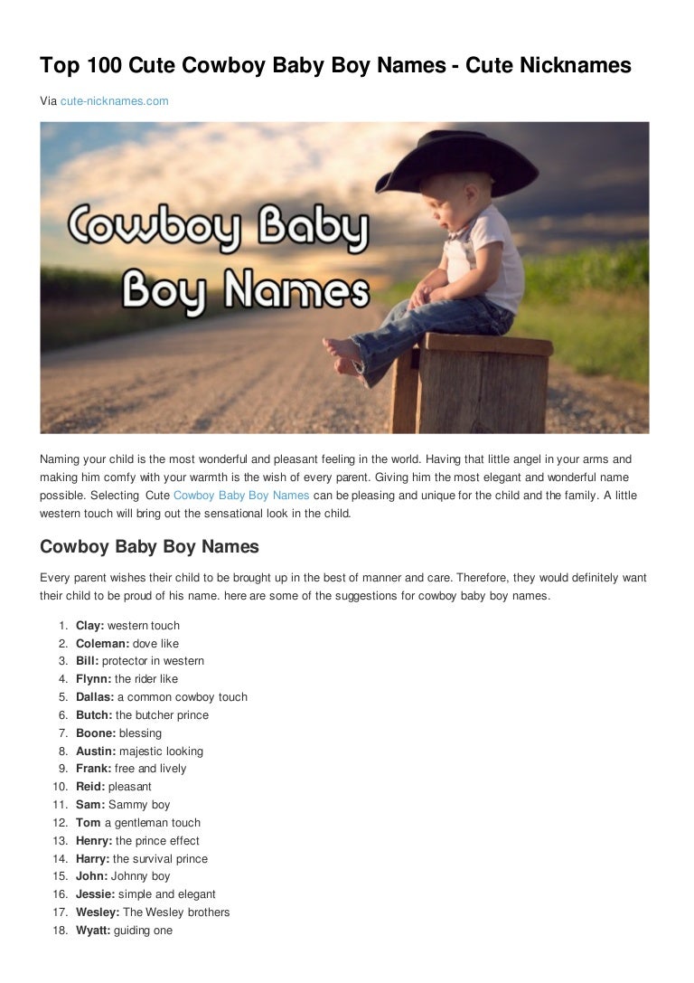 Top 100 cute cowboy baby boy names cute nicknames
