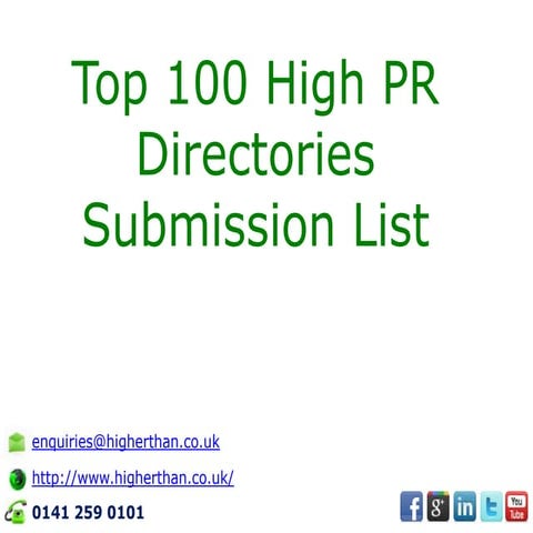 Top 100 High PR Directories Submission List