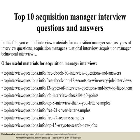 Top 10 acquisition manager interview questions and answers