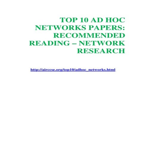 TOP 10 AD HOC NETWORKS PAPERS: RECOMMENDED READING – NETWORK RESEARCH