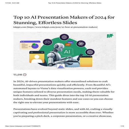 Top 10 AI Presentation Makers of 2024 for Stunning, Effortless Slides.pdf