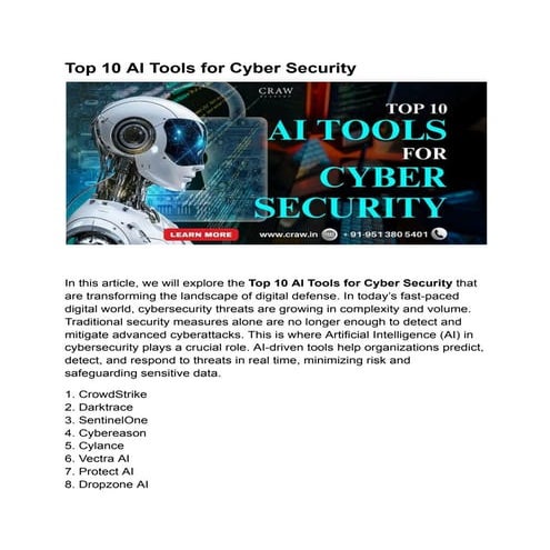 Top 10 Artificial intelligence Tools for Cyber Security.pdf