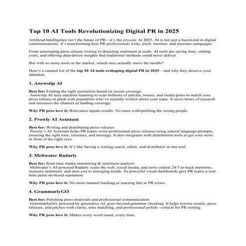 Top 10 AI Tools Revolutionizing Digital PR in 2025