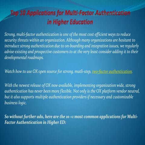 Top 10 applications for multi factor authentication in higher education