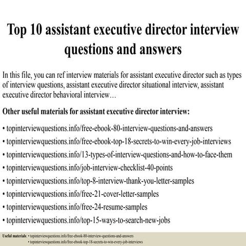Top 10 assistant executive director interview questions and answers