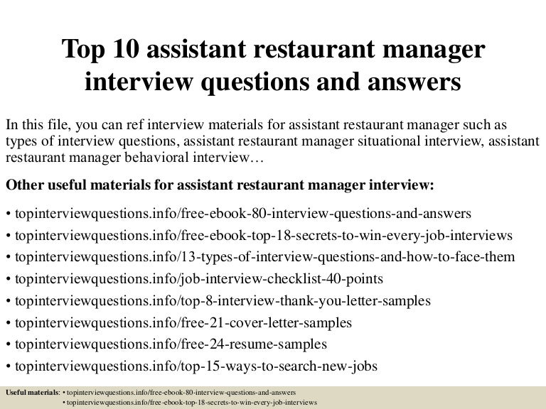 Top 10 Assistant Restaurant Manager Interview Questions And Answers