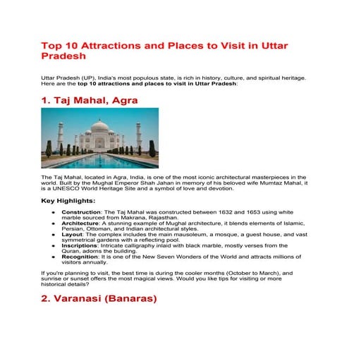 Top 10 Attractions and Places to Visit in Uttar Pradesh