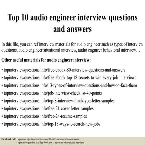 Top 10 audio engineer interview questions and answers