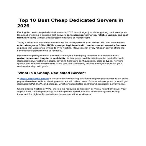 Top 10 Best Cheap Dedicated Servers in 2026: Affordable High ...