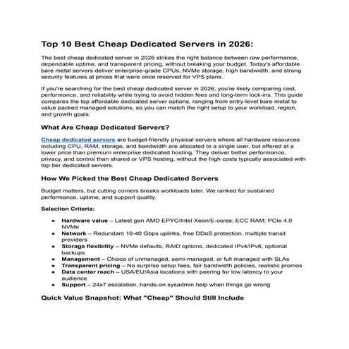 Top 10 Best Cheap Dedicated Servers in 2026: Affordable High ...