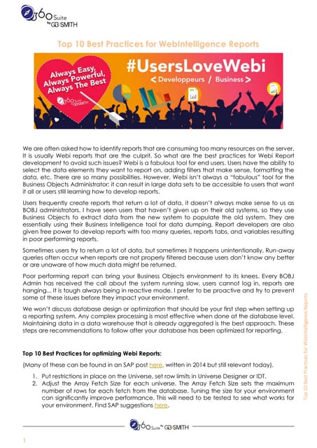 Top 10 best practices for WebIntelligence reports development | PDF