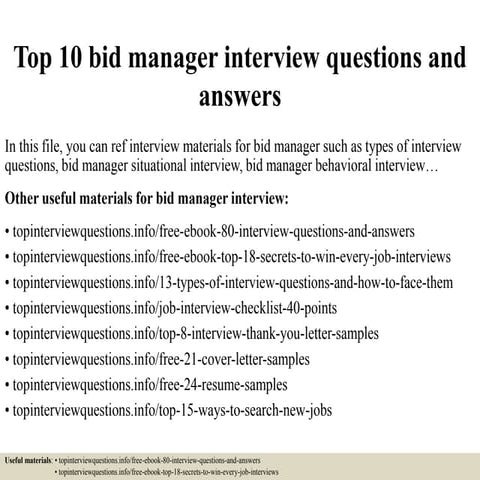 Top 10 bid manager interview questions and answers
